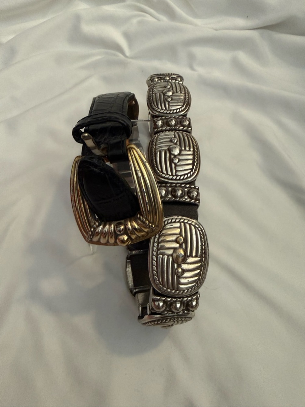 EUC Vintage Brighton Mixed Metal Concho and Black Leather Belt